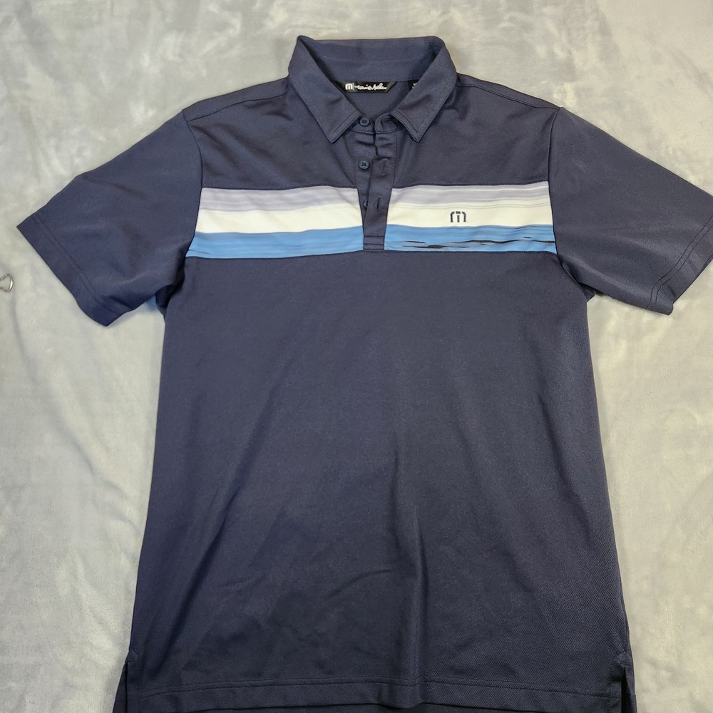 Travis Mathew Polo Shirt Mens Medium Stripe Knit Stretch Performance Golfer